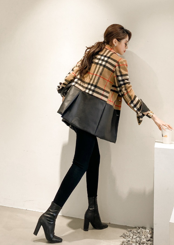 Temperament plaid long sleeve Korean style woolen coat
