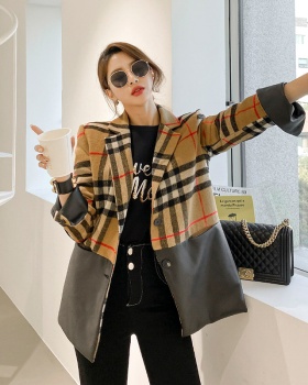 Temperament plaid long sleeve Korean style woolen coat