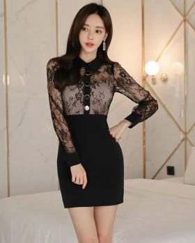 Elegant package hip lace Korean style slim long sleeve dress