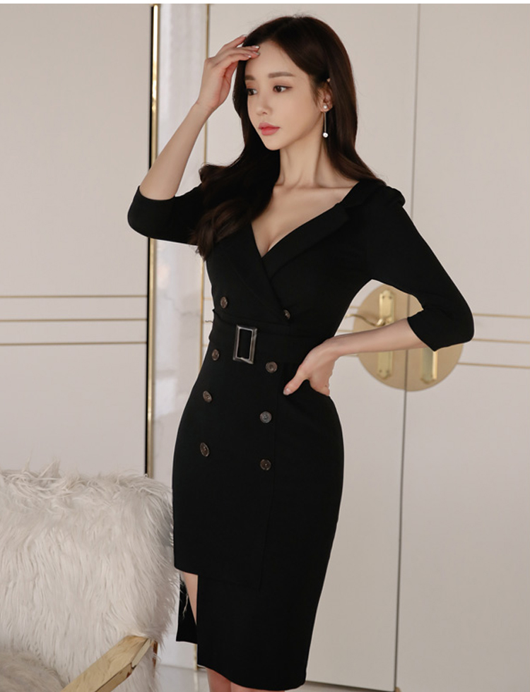 Autumn and winter simple business suit double-breasted dress