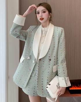 Light luxury chanelstyle business suit big green coat a set