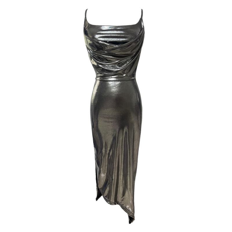 Silver long formal dress sling glossy dress for women
