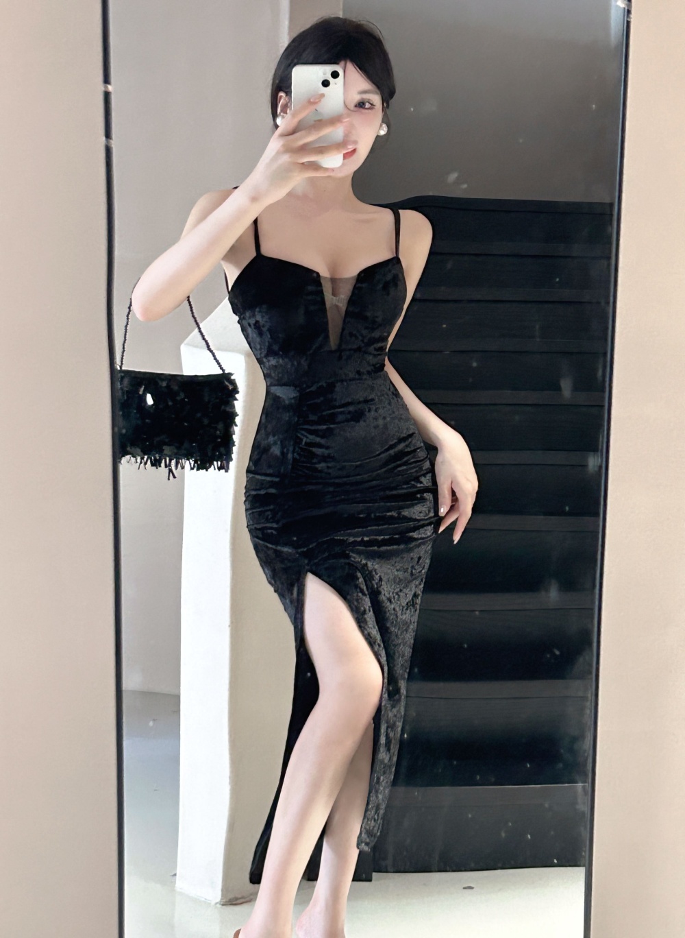 Low-cut slim sling formal dress sexy fashion dress