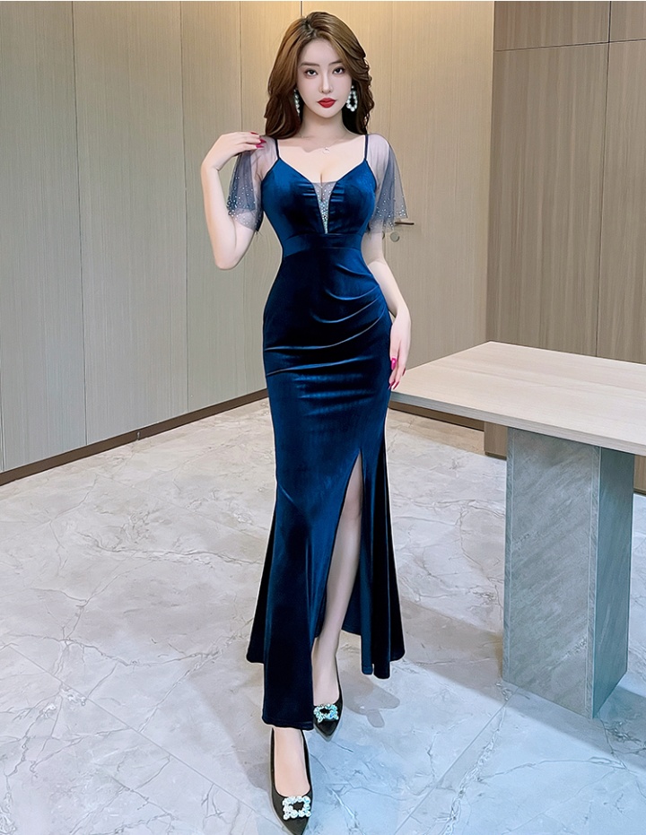 Rhinestone slim sexy dress velvet nightclub formal dress