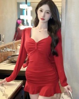 Tight long sleeve cotton sexy splice package hip dress