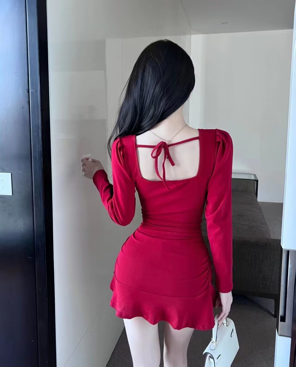 Tight long sleeve cotton sexy splice package hip dress