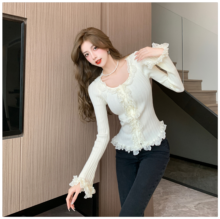 France style temperament tops wood ear sweater for women