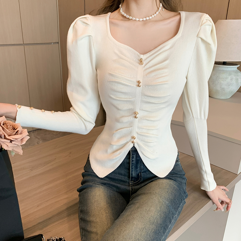 Inside the ride sweater puff sleeve bottoming shirt for women