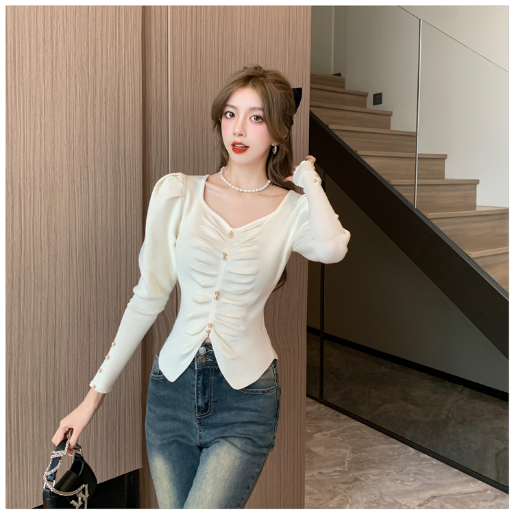 Inside the ride sweater puff sleeve bottoming shirt for women