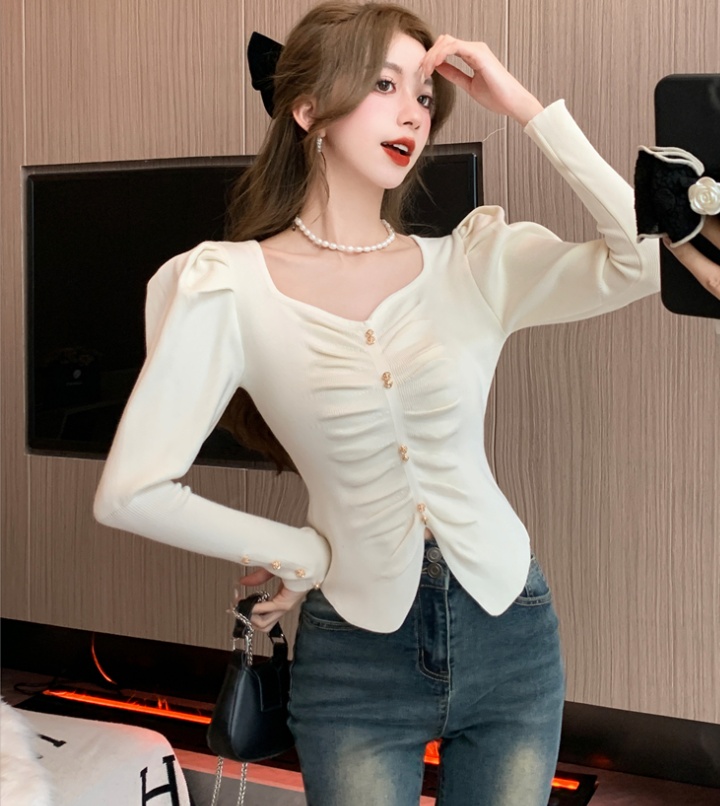 Inside the ride sweater puff sleeve bottoming shirt for women