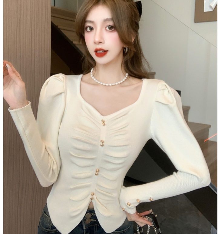 Inside the ride sweater puff sleeve bottoming shirt for women