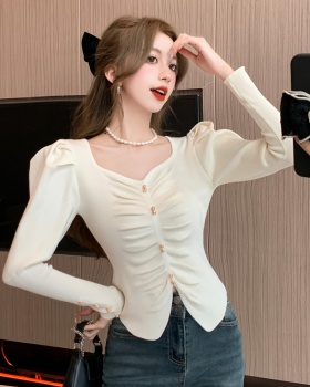 Inside the ride sweater puff sleeve bottoming shirt for women