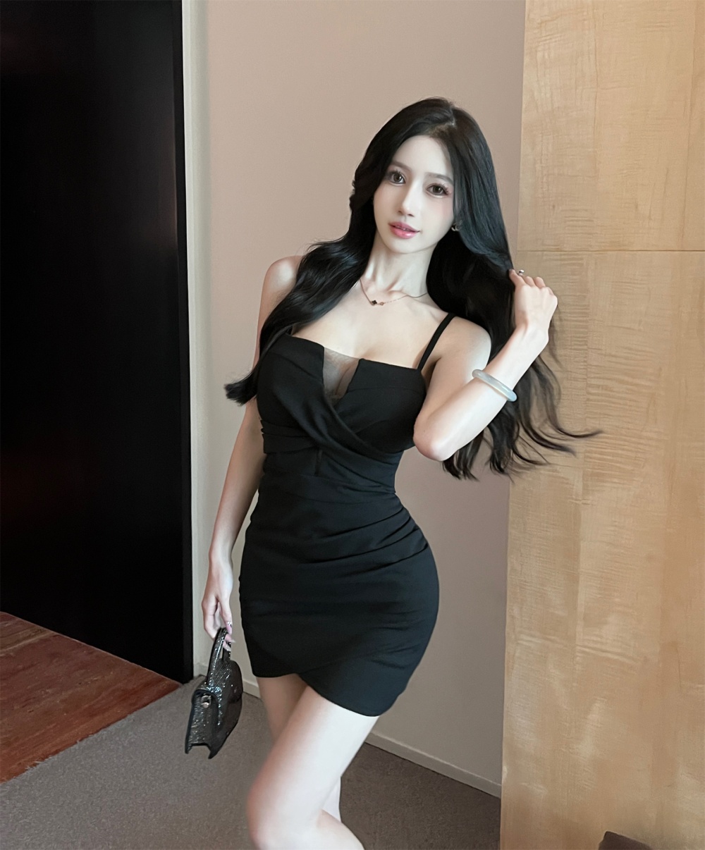 Sling tight package hip sexy irregular low-cut dress