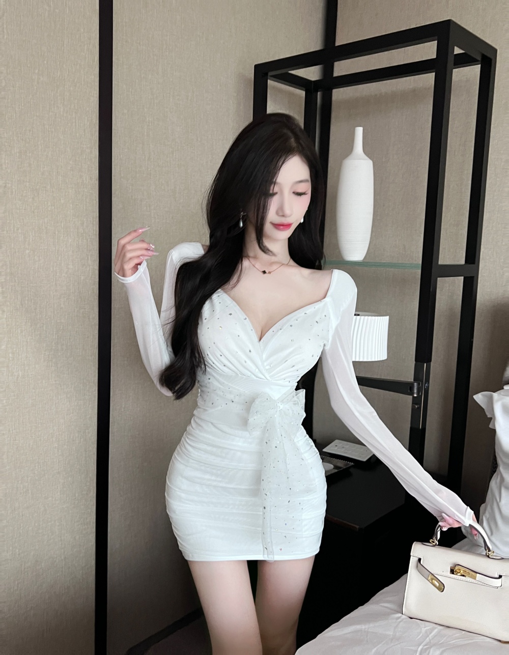 Slim gauze enticement sexy package hip dress