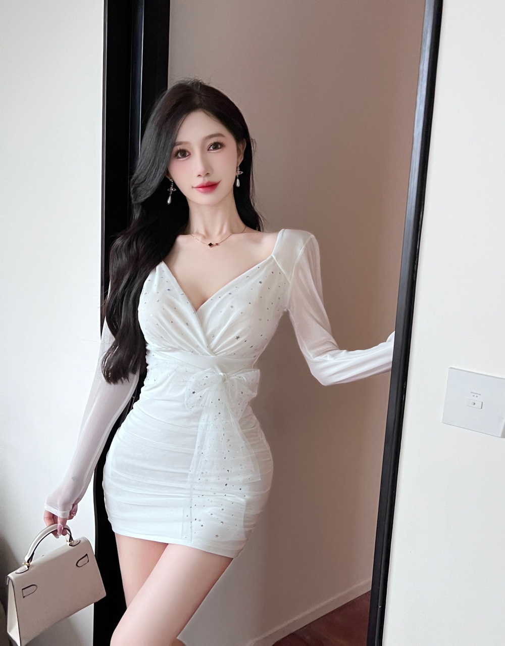 Slim gauze enticement sexy package hip dress
