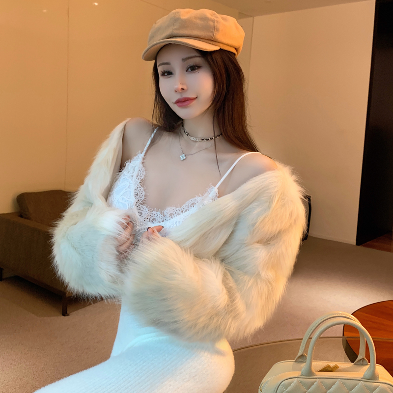 Korean style gradient coat short fur coat for women