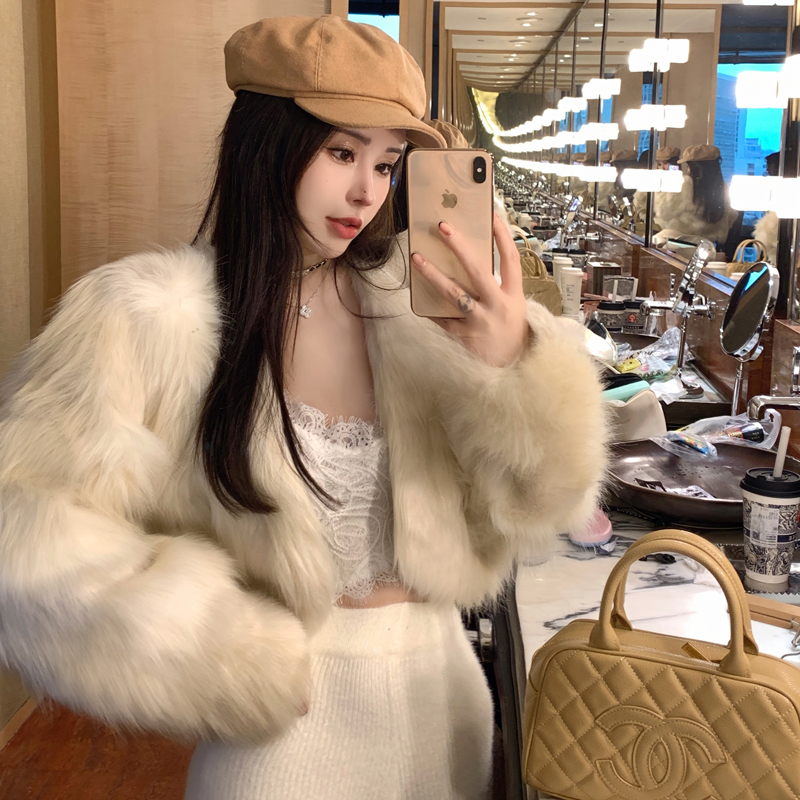 Korean style gradient coat short fur coat for women