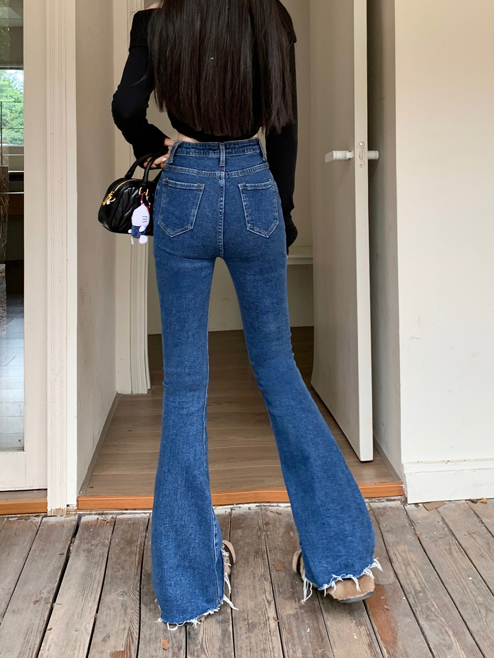 High waist light-blue jeans mopping flare pants