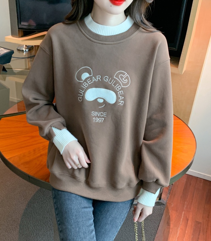 Pseudo-two long sleeve tops round neck hoodie
