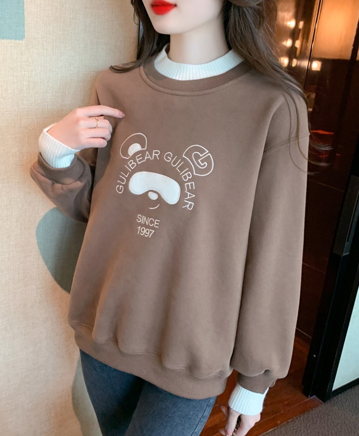 Pseudo-two long sleeve tops round neck hoodie