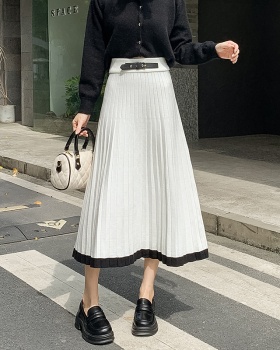 Fake knitted long dress pleated A-line skirt for women