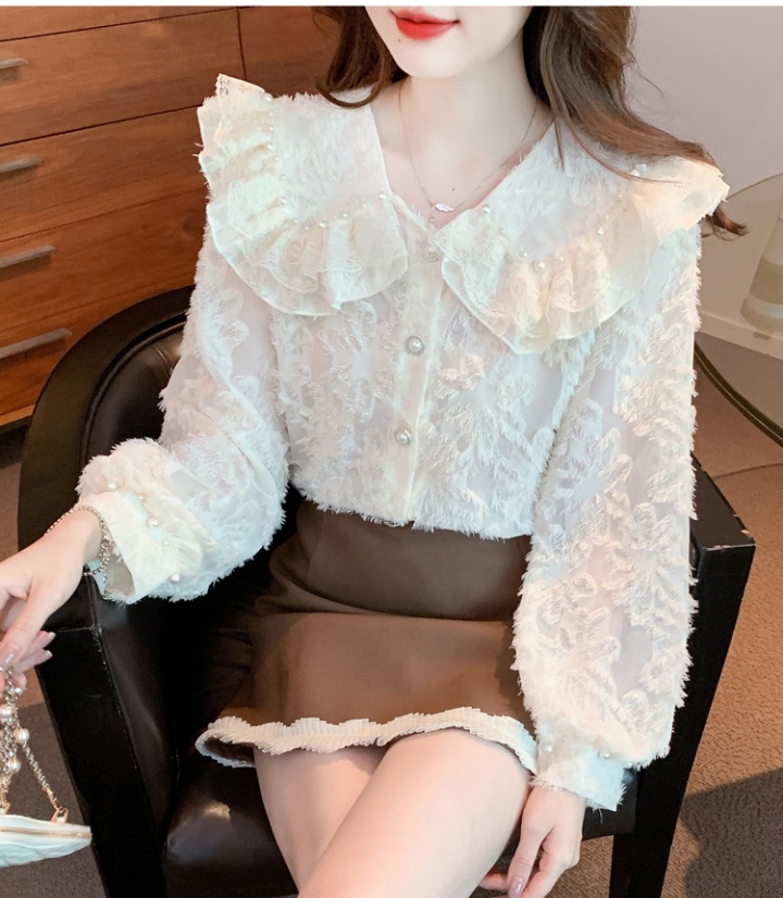 Chanelstyle long sleeve bottoming shirt lace shirts for women