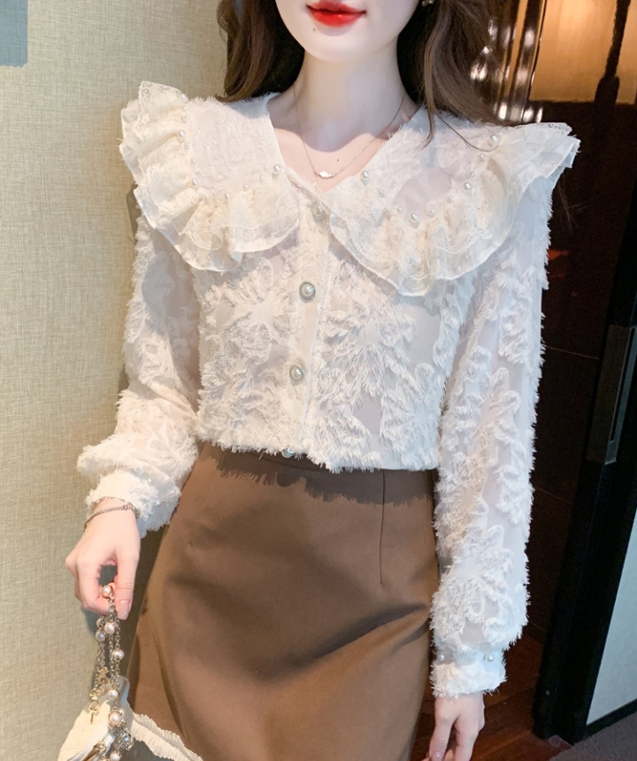 Chanelstyle long sleeve bottoming shirt lace shirts for women