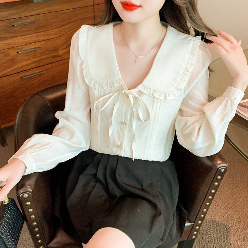 France style show young tops beige temperament shirt for women