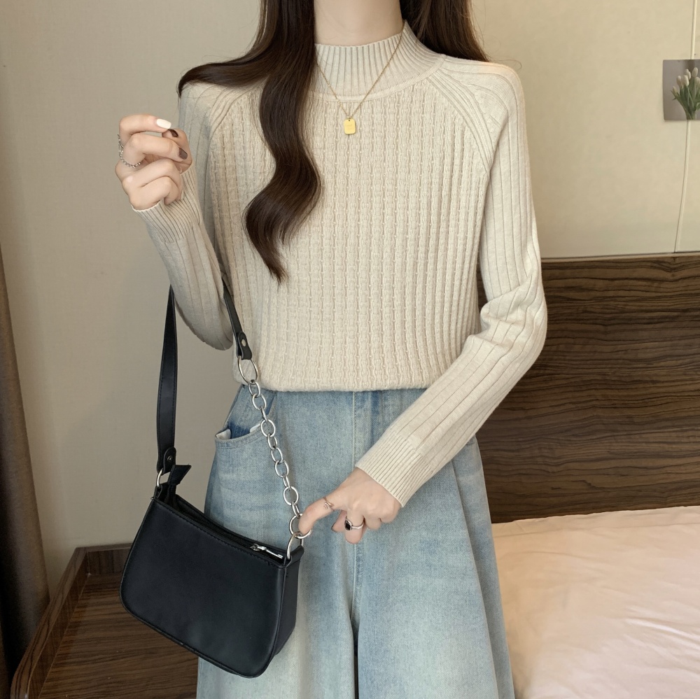 Simple slim lazy half high collar thick sweater for women
