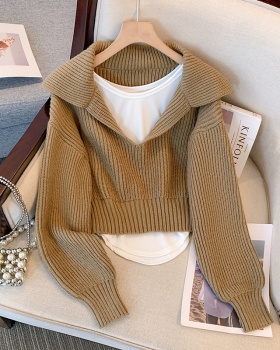 Sling fashion vest retro lapel sweater 2pcs set for women