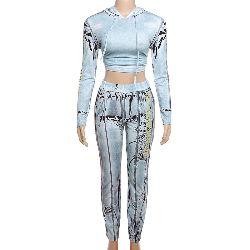 Tight Casual long pants sports autumn tops a set for women