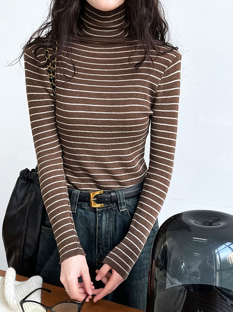Knitted stripe bottoming shirt long sleeve sweater