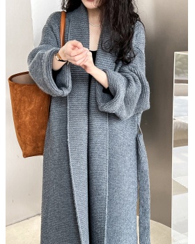Bandage exceed knee coat long knitted bathrobes for women