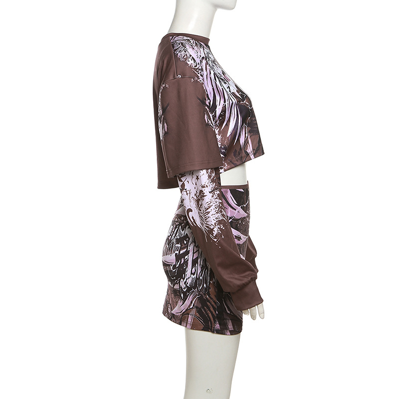 Printing short skirt slim tops a set for women