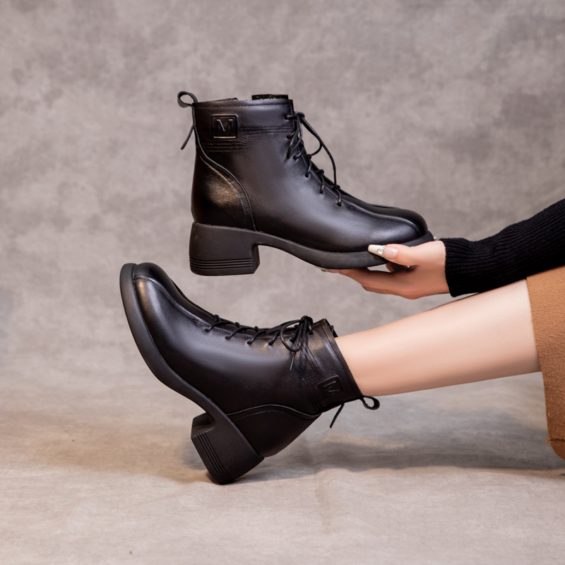 Round plus velvet boots middle-heel short boots for women