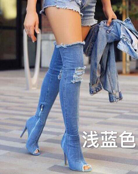 Large yard stovepipe thigh boots denim summer boots