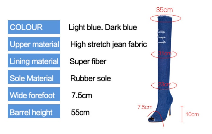 Large yard stovepipe thigh boots denim summer boots