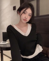 Pseudo-two autumn and winter tops slim Casual sweater