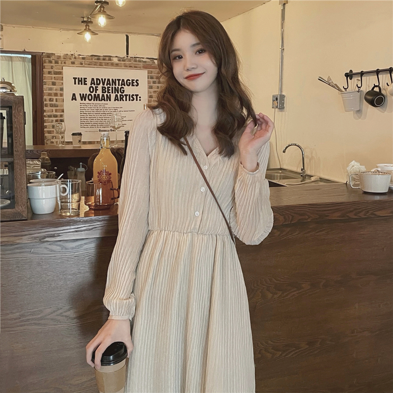 Tender chiffon elastic waist autumn Korean style dress