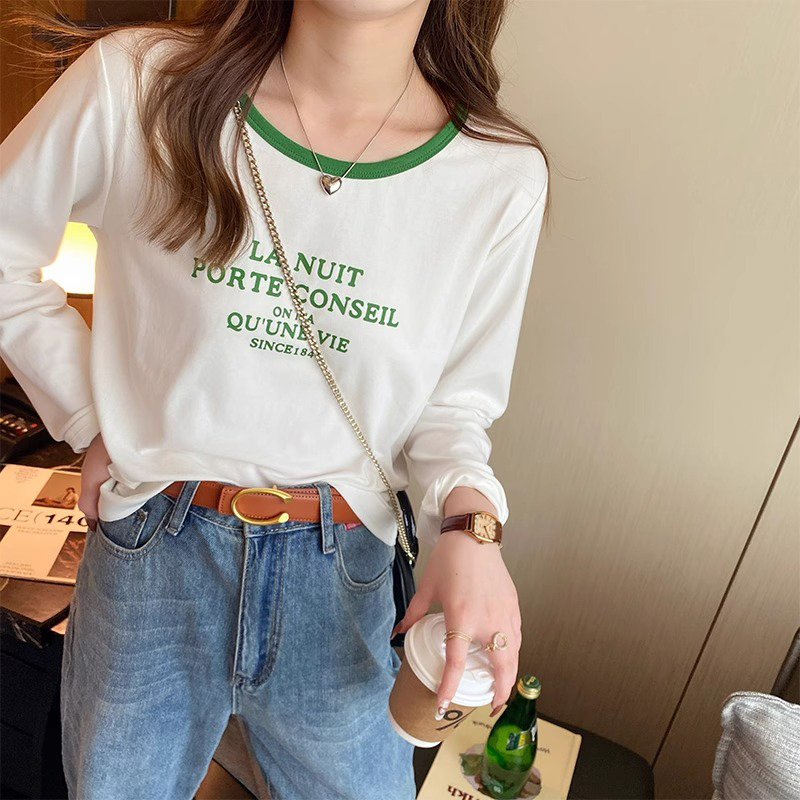 Long sleeve bottoming shirt letters tops for women