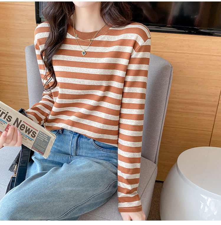 All-match stripe bottoming shirt thick T-shirt for women