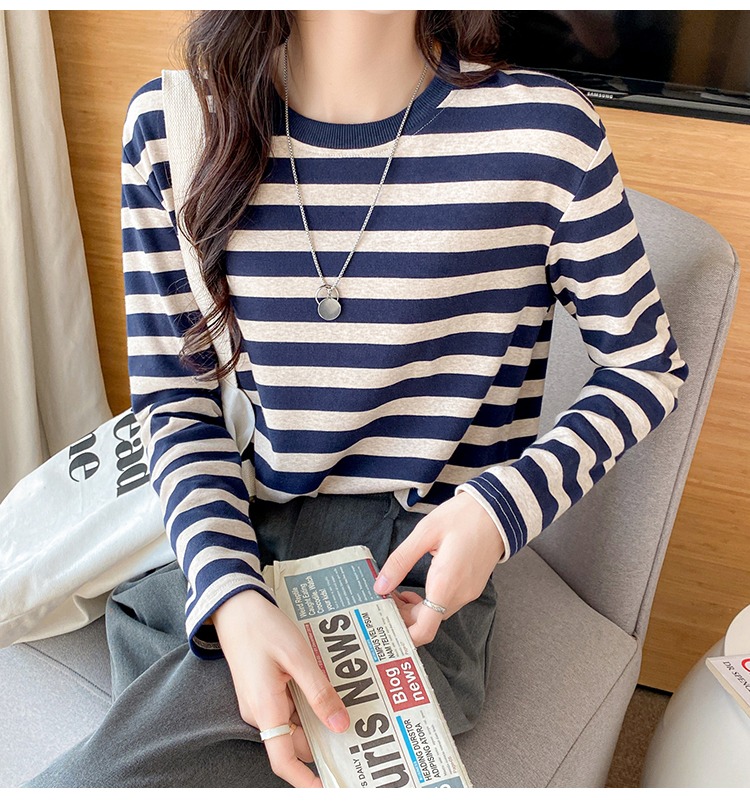 All-match stripe bottoming shirt thick T-shirt for women