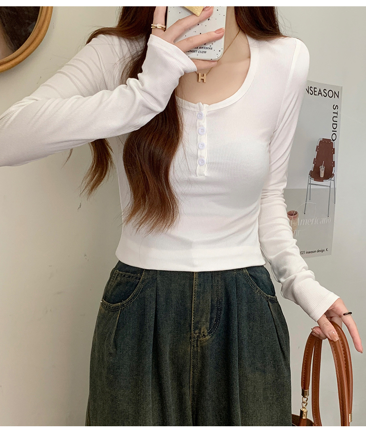 Low collar tops long sleeve bottoming shirt for women