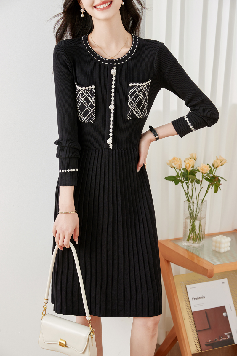 Autumn and winter long overcoat knitted sweater dress