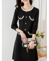Pinched waist autumn and winter A-line thick knitted dress