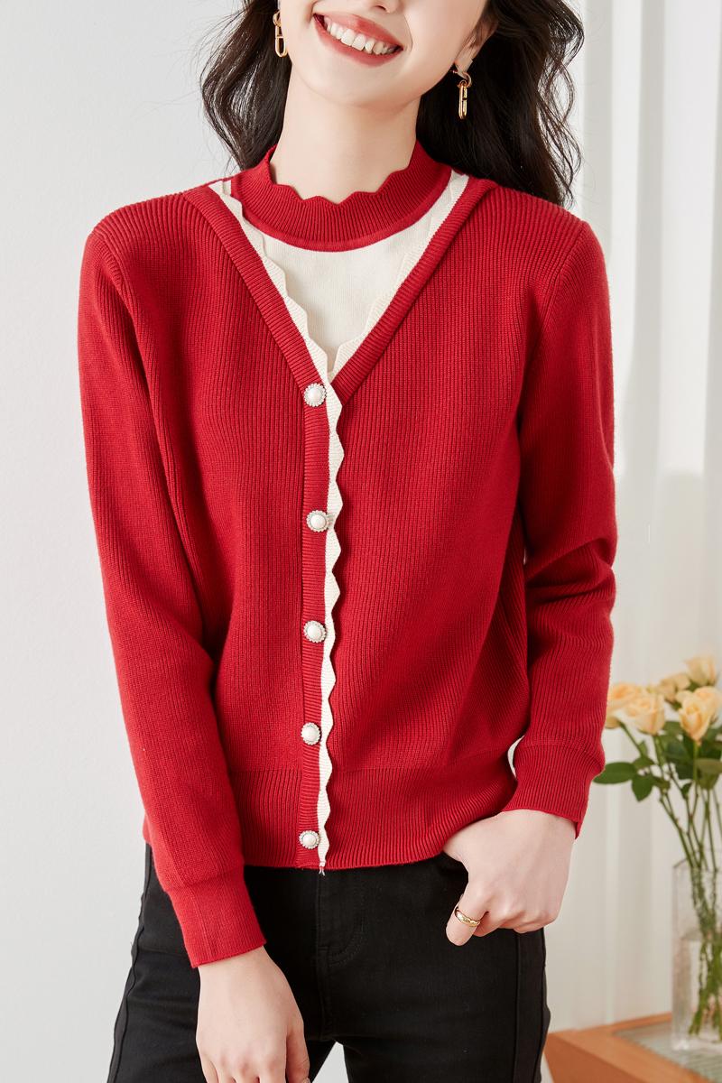 Pseudo-two bottoming shirt knitted sweater for women