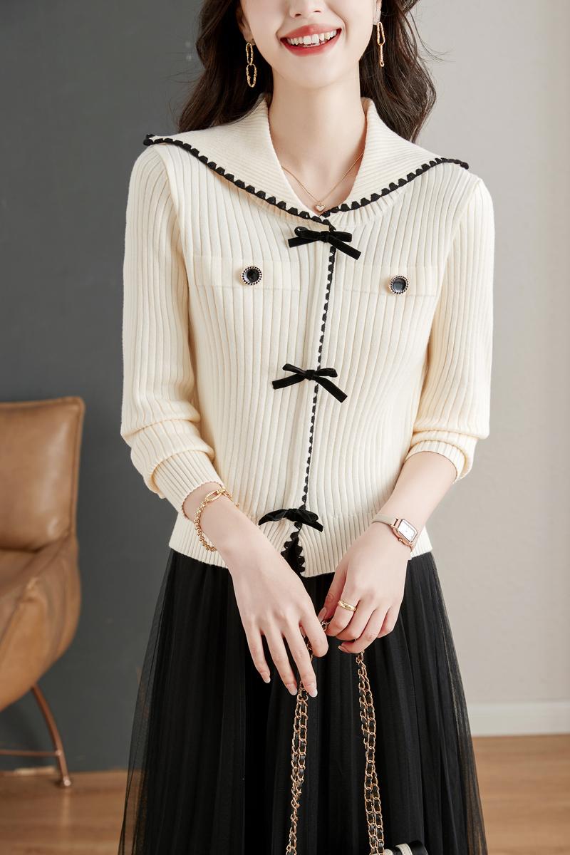 Bow sweater autumn and winter small shirt for women