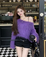 Tender lazy knitted sweater pullover purple tops for women