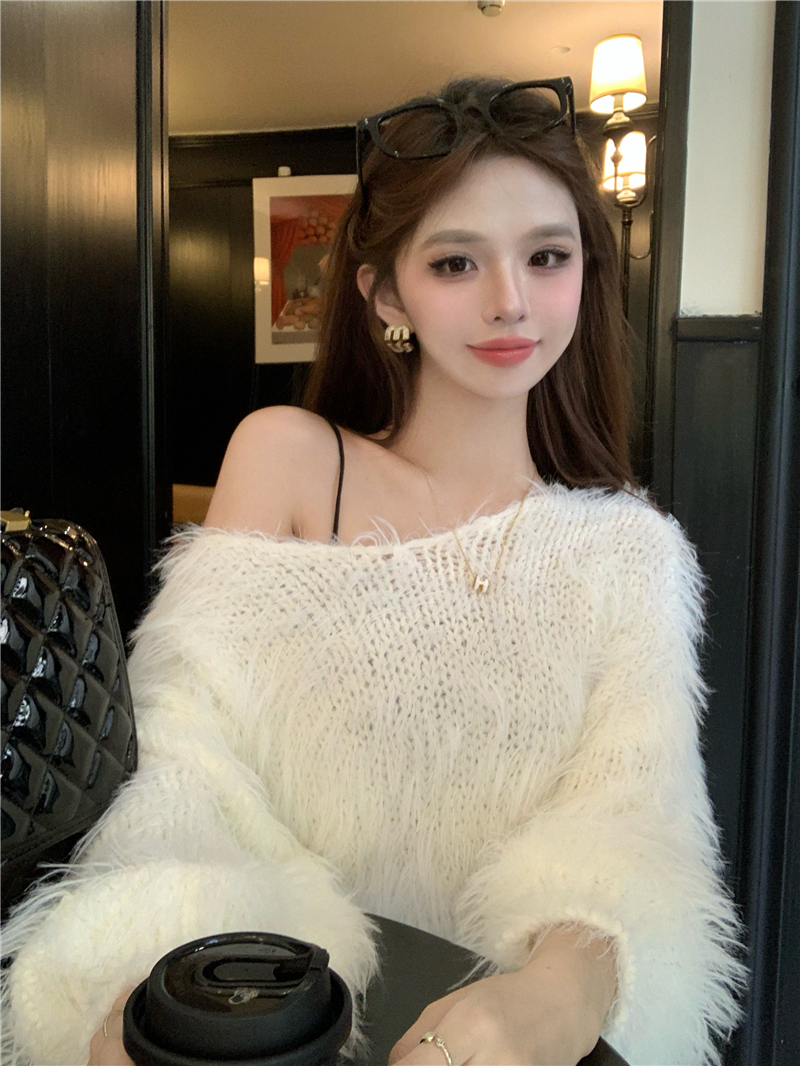 Tender lazy knitted sweater pullover purple tops for women