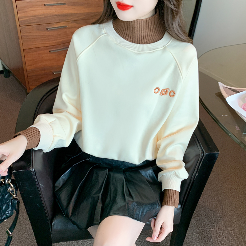 Autumn and winter hoodie high collar tops for women